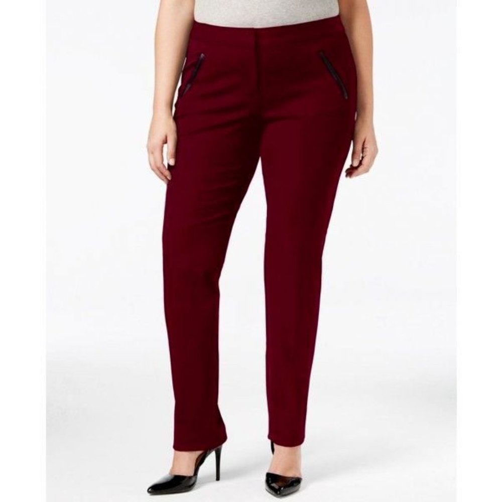 NWOT Alfani Plus Faux Leather Trim Slim Leg Pants